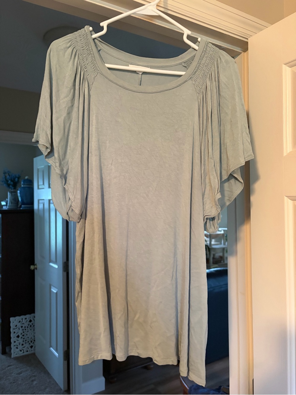 Maurices Light Green Smocked Yoke Flutter Sleeve Top